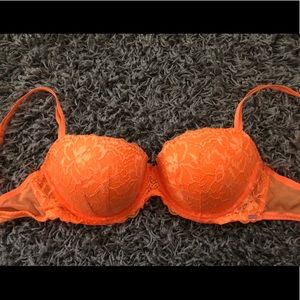 VS PINK Neon Orange Lace Bra 34DD